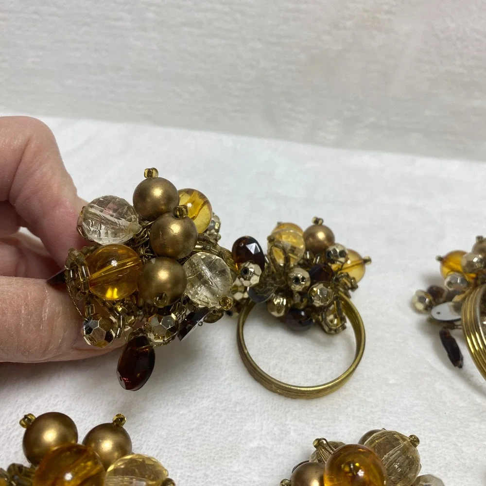 Vintage Goldtone Cluster‎ Beaded Napkin Rings Holiday Christmas Thanksgiving